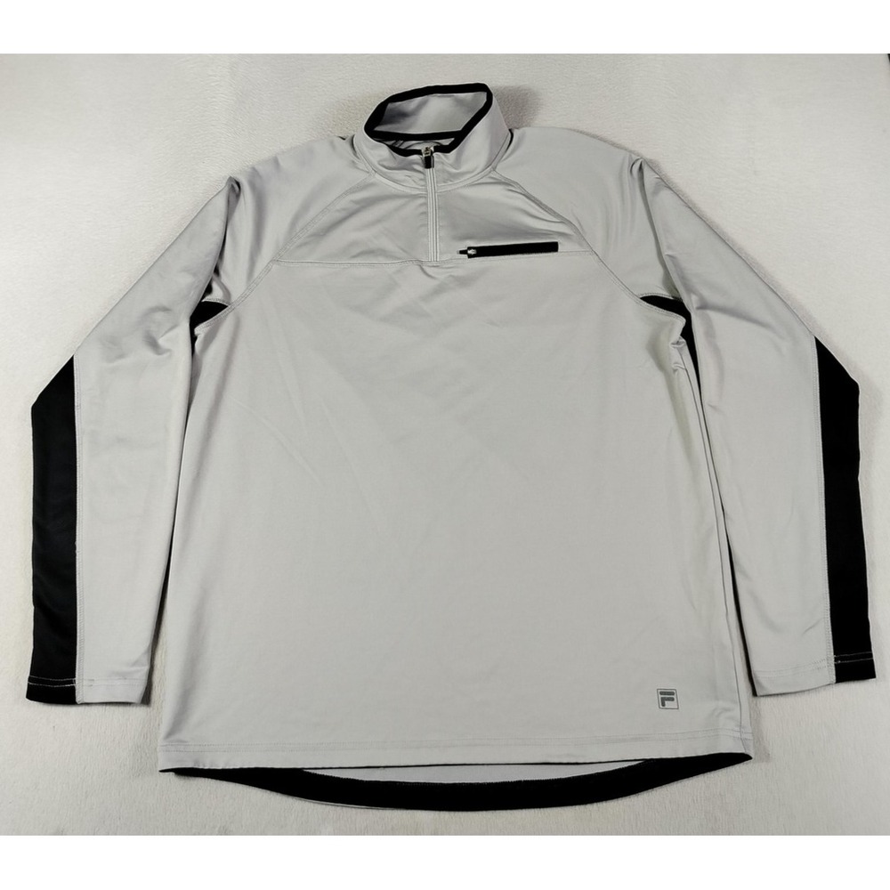 FILA Pullover Mens Large Gray Black 1/4 Zip Long Sleeve Athletic Top Activewear